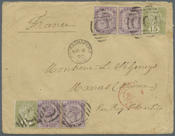 Br Ceylon / Sri Lanka: 1890. Envelope Addressed To France Bearing SG 195, 5c Dull Purple (4) And SG 197, 15c Olive (2) T - Sri Lanka (Ceylan) (1948-...)