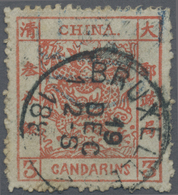 O China: 1885, Large Dragon Thick Paper Rough Perforation (Chan Type IV) 3 Ca. Canc. Faint Blue Large Seal And Belgian " - Autres & Non Classés