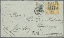 Br China: 1897, Non-seriff 10 C./12 Ca., 2 1/2 Mm, Tied Pa-kua W. On Reverse Large Dollar "SHANGHAI 18 APR 98"  In Combi - Autres & Non Classés