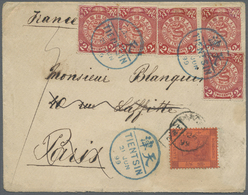 Br China: 1898, Coiling Dragons 2 C. (5) Tied Blue Bisected Bilingual "TIENTSIN 21 JUN 99" To Small Cover In Combination - Other & Unclassified