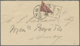 Br China: 1903, Foochow Provisional: 2 C. Bisect Tied Boxed "Postage 1 Cent Paid" Resp. "FOOCHOW 23 OCT  03" To Small Co - Autres & Non Classés