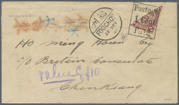 Br China: 1903, Foochow Provisional: 2 C. Bisect Tied Boxed "Postage 1 Cent Paid" Resp. "FOOCHOW 22 OCT  03" To Small Co - Autres & Non Classés