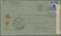 Br China: 1913, Junk 10 C. Tied "Shanshi ... 5.11.-" (Nov. 1916, Partyl Coverd By Censortape) To Small Cover Via "KANGCH - Autres & Non Classés