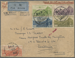 China: 1933, Great Wall  Airmails 30 C.-$1 Tied "SHANGHAI 23.6.37" To Air Mail Cover With Red Hs. "Via Hanoi" To Casabla - Other & Unclassified