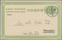 GA China - Ganzsachen: 1907, Card 1 C. Light Green Canc. "SHANGHAI 6 APR 08", Addressed Locally With Printed Text On Rev - Cartes Postales