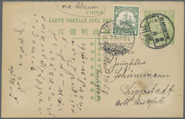 GA China - Ganzsachen: 1908, Card Square Dragon 1+1 C., Message Part Canc. Boxed Bilingual "KIAOCHOW -.2.17" Franked Kia - Cartes Postales