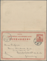 GA China - Ganzsachen: 1915, Junk 4 + 4 C. UPU Double Card Canc. Bisected Bilingual "NEWCHWANG 12 SEP 20" To Rudolstadt/ - Postcards