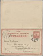 GA China - Ganzsachen: 1915, Junk 4 + 4 C. UPU Double Card Canc. Bisected Bilingual "NEWCHWANG 12 SEP 20" To Rudolstadt/ - Cartoline Postali