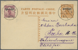 GA China - Ganzsachen: 1926, Ovpt. Yunnan Junk 1 C. Uprated 5 C. Same Canc. Bilingual "HOKOW 9.11.28" To Prague/Czechosl - Cartoline Postali