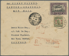 China - Flugpost: 1933, FFC Canton-Shanghai, 2nd Airmail 45 C. W. Junk 1 C./ 4 C. Tied Commemorative Dater "Canton 22.10 - Other & Unclassified