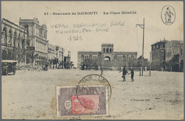 Br China - Incoming Mail: Djibouti, 1919. Picture Post Card 'La Place Menelik' Addressed To Hanoi Bearing Djibouti Yvert - Altri & Non Classificati