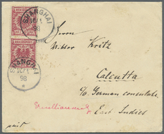 Br China - Besonderheiten: German Offices, Forerunner 10 Pf. Crown/eagle V7ertical Pair Tied "SHANGHAI 16/1 98" To Small - Other & Unclassified
