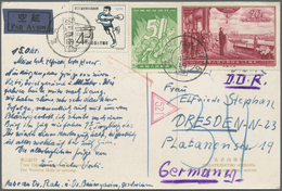 China - Volksrepublik: 1959, 20 F. Tenth Anniversary Etc. Tied "Peking 1959.10.15" To Ppc By Air Mail To Germany, Air Ro - Altri & Non Classificati