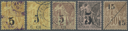O/* Cochinchina: 1886/88: Set Of Four Different Stamps Optd. "5" (with Or W/o "C. CH."), Used, Plus 1888 Unissued 15/15 - Altri & Non Classificati