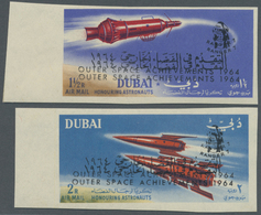 ** Dubai: 1964, Ranger 7 / Outer Space Achievements, 1np. To 2r. Imperforate, Complete Set Of Eight Values With DOUBLE O - Dubai