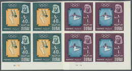 ** Dubai: 1964, Olympic Games Tokyo Imperforate, 1np. To 1r., Complete Set Of Ten Values As Plate Blocks Of Four From Th - Dubai