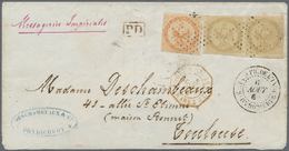 Br Französisch-Indien: 1865. Envelope (part Backflap Missing) Addressed To France Bearing French General Colonies Yvert - Storia Postale