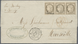 Br Französisch-Indien: 1876. Envelope Addressed To France Bearing French General Colonies Yvert 20, 30c Brown (strip Of - Covers & Documents