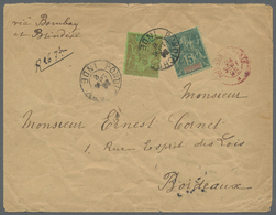 Br Französisch-Indien: 1898. Envelope (creases) To France Bearing Yvert 4, 5c Green And Yvert 7, 20c Yellow/green Tied B - Covers & Documents