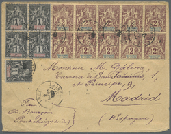 Br Französisch-Indien: 1898. Envelope Addressed To Spain Bearing French India Yvert 1, 1 C Black/rose (5) And Yvert 2, 2 - Storia Postale