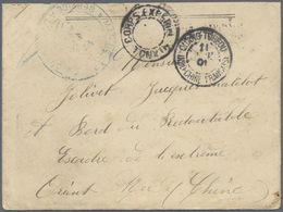Br Französisch-Indochina: 1901. Stamp-less Envelope Addressed To The French Frigate 'Redoutable' In The China Sea Cancel - Storia Postale