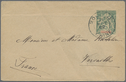 GA Französisch-Indochina: 1902. French Indo-China Postal Stationery Envelope (horiz. Fold) 5c Green Addressed To France - Covers & Documents