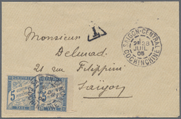 Br Französisch-Indochina: 1905. Envelope Addressed To Saigon Bearing French General Colonies Postage Due Yvert 28, 5c Bl - Lettres & Documents