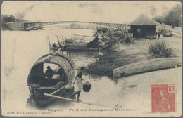 Br Französisch-Indochina: 1907. Picture Post Card Of 'Bridge Des Messageries Maritimes, Saigon' Written From Rachgia Dat - Covers & Documents