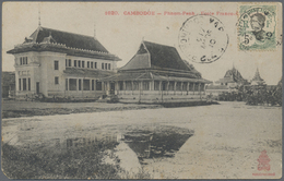 Br Französisch-Indochina: 1910. Picture Post Card (small Faults) Of 'Ecole Francaise, Phnom-Penh' Written From Takeo, Ca - Lettres & Documents