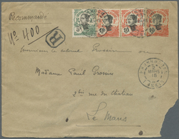 Br Französisch-Indochina: 1915. Registered French Indo-China Postal Stationery Envelope 10c Red (faults,round Corner, Fl - Lettres & Documents
