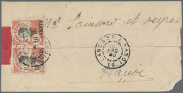 Br Französisch-Indochina: 1920. Red Band Envelope (corner Fault) Addressed To Hanoi Bearing Lndo-China SG 92, 4c On 10c - Lettres & Documents