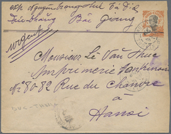 GA Französisch-Indochina: 1923. Postal Stationery Envelope (shortened At Right, Toned) 4c Orange Addressed To Hanoi Canc - Lettres & Documents