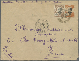 GA Französisch-Indochina: 1927. Postal Stationery Envelope 4c Orange Upgraded With Yvert 100, 1c Brown Tied By 'Poste Ru - Lettres & Documents