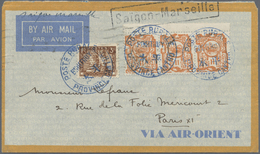 Br Französisch-Indochina: 1933. Air Mail Addressed To Paris Bearing French Indo-China SG 150, 11c Orange (strip Of Three - Lettres & Documents