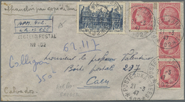 Br Französisch-Indochina: 1950. Registered Air Mail Envelope Addressed To France Bearing 1f Rose (strip Of Three), Addit - Lettres & Documents