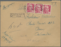 Br Französisch-Indochina: 1950. Registered Air Mail Envelope Addressed To France Bearing 3f Rose (strip Of Three) Tied B - Lettres & Documents
