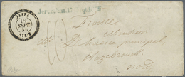 Br Holyland: 1855, "JAFFA SYRIE 18/SEPT/55" Black Cds. Of French Levant Post Office On Small Envelope With Blue Oneliner - Palestina