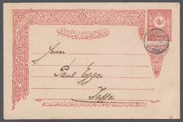 GA Holyland: 1901, MECDEL POSTA SUBESI (Isfila No.2, RR) Blue Cancellation On 20 Pa. Postal Stationery Card To Jaffa, Sc - Palestina