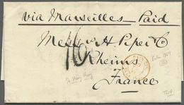 Br Hongkong: 1859, Entire Folded Letter Dated HK 4 June 1859 W. "HONG KONG C JU 4 59" On Reverse Via Marseilles To Rheim - Autres & Non Classés