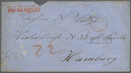 Br Hongkong: 1864, Pre-Philatelic, Cover Sent To HAMBURG, Alongside Red Framed "VIA MARSEILLE", Oval Framed Clearing Str - Autres & Non Classés