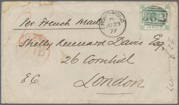 Br Hongkong: 1877. Envelope (faults,roughly Opened) Addressed To London Bearing SG 14, 24c Green Tied By 'B/62' Oblitera - Other & Unclassified