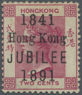 (*) Hongkong: 1891, 50th Anniversary Of Colony 2 C. Rose With Overprint Error "short J In JUBILEE", Unused Without Gum, - Other & Unclassified