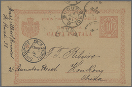 GA Hongkong: 1894. Rumania Postal Stationery Card 10 Bani Rose Cancelled By Bucuresci Date Stamp '4th Mars' Addressed To - Other & Unclassified