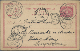 Br Hongkong: 1898. Egyptian Postal Stationery Card 5 Mills Red Cancelled By Helouan Date Stamp 'Feb 28' Addressed To Hon - Other & Unclassified