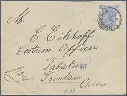 Br Hongkong: 1899. Envelope Addressed To 'Customs Officer, Tsintau, China' Bearing Hong Kong SG 35, Sc Blue Tied By Hong - Altri & Non Classificati
