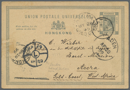 GA Hongkong: 1899, Card QV 4 C. Grey Canc. "CANTON MR 27 99" Via HK, London And Aden To Gold Coast W. Arrval "ACCRA MY 2 - Other & Unclassified