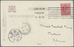 Br Hongkong: 1906. Picture Post Card Written From London Addressed To China Bearing GB SG 219, 1d Red Tied By London Rol - Autres & Non Classés