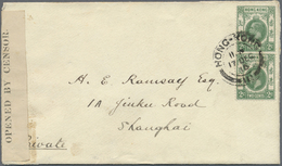 Br Hongkong: 1916. Censored Envelope Addressed To Shanghai Bearing Hong Kong SG 101, 2c Green (pair) Tied By Hong Kong D - Autres & Non Classés