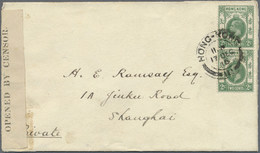 Br Hongkong: 1916. Censored Envelope Addressed To Shanghai Bearing Hong Kong SG 101, 2c Green (pair) Tied By Hong Kong D - Other & Unclassified