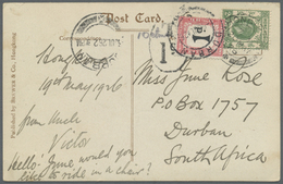 Hongkong: 1921, KGV 2 C. Tied "HONG KONG 20 MAY 26" To Ppc "HK Sedan Chair" To Durban/RSA, Taxed "10 Ctms" And Oval "T/1 - Autres & Non Classés